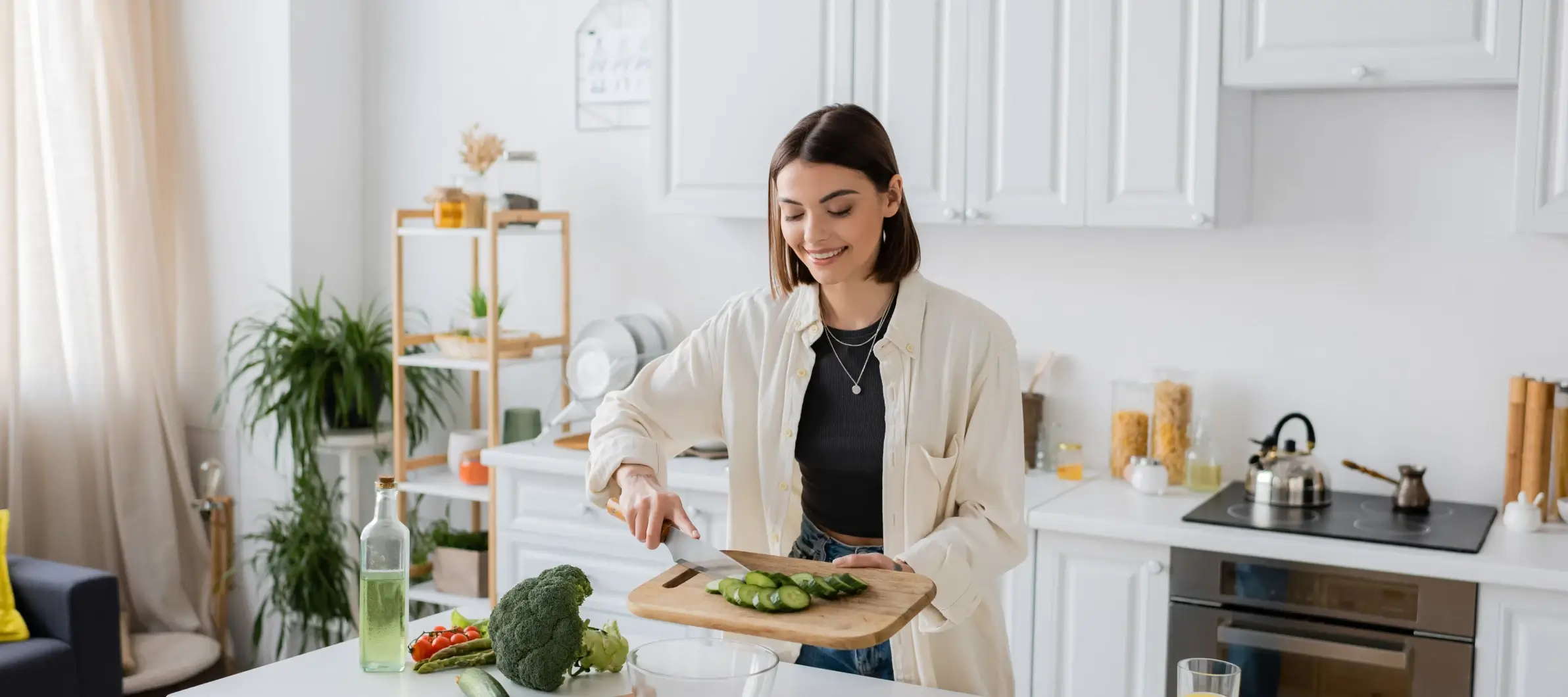 Colorful array of fresh, healthy ingredients including vegetables, fruits, and whole foods arranged beautifully